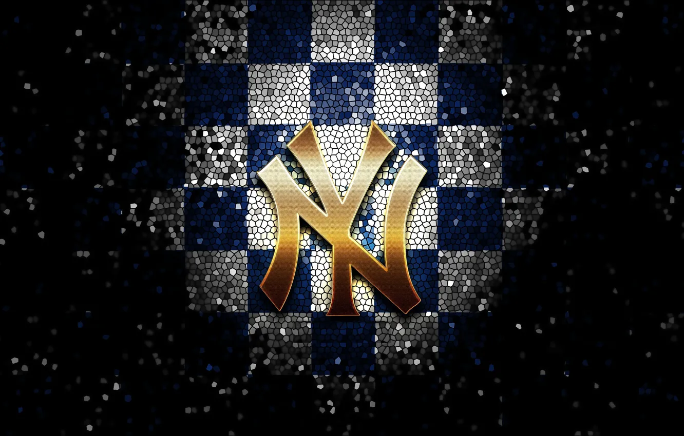 Фото обои wallpaper, sport, logo, baseball, glitter, checkered, MLB, New York Yankees