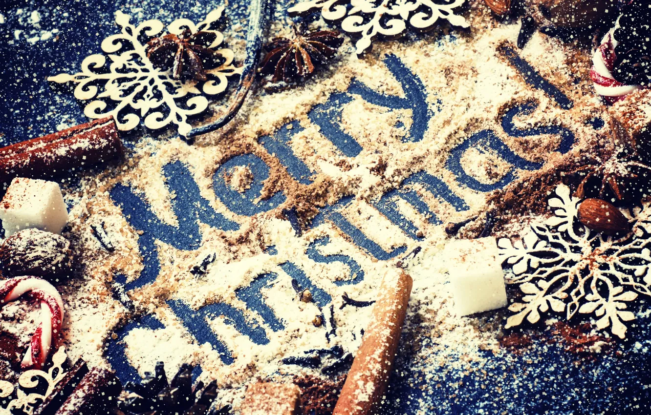 Фото обои украшения, Новый Год, Рождество, сахар, орехи, корица, Christmas, wood