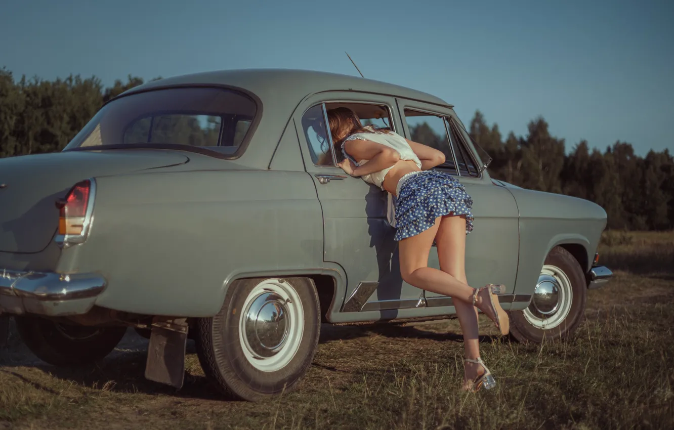 Фото обои машина, девушка, природа, юбка, туфли, блузка, Zhodik Serge
