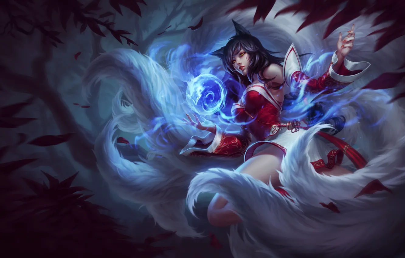 Фото обои Girl, Fantasy, Art, League of Legends, Magic, Illustration, LoL, Ahri