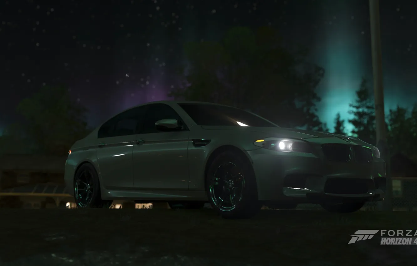 Фото обои BMW, Car, Sky, Stars, Wood, Tree, Game, F10
