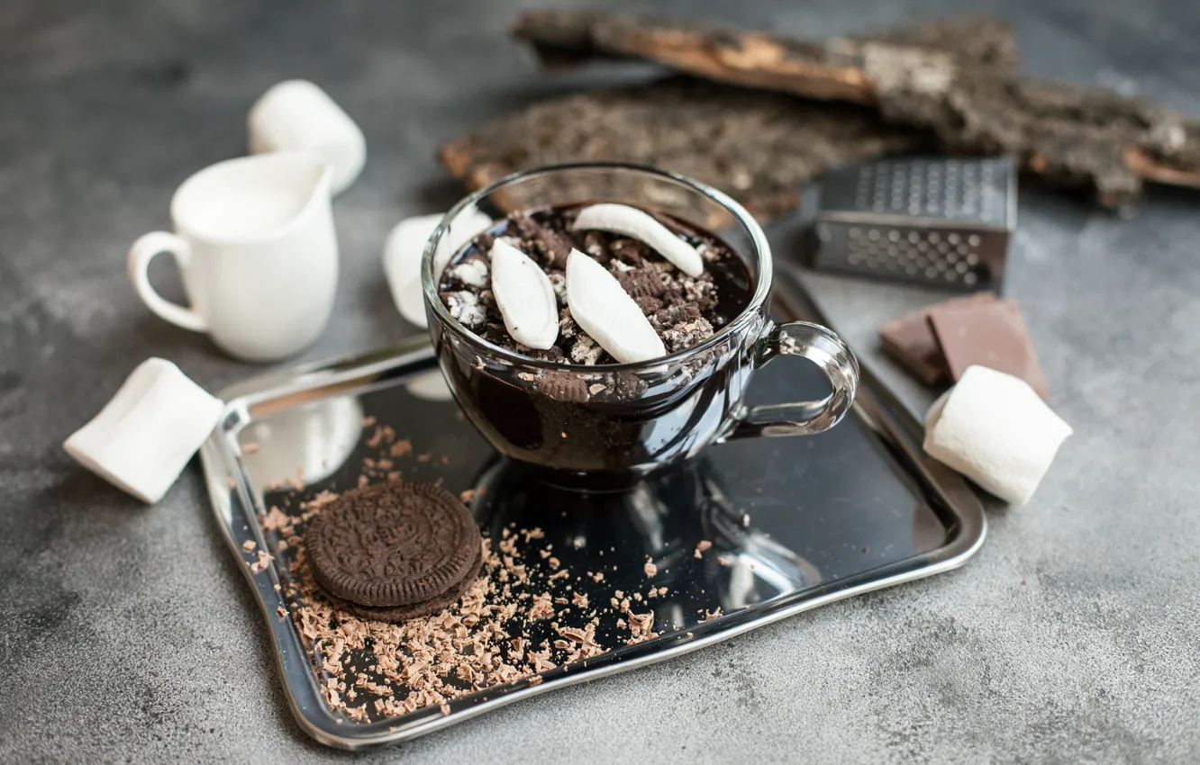 Фото обои кофе, шоколад, печенье, зефир