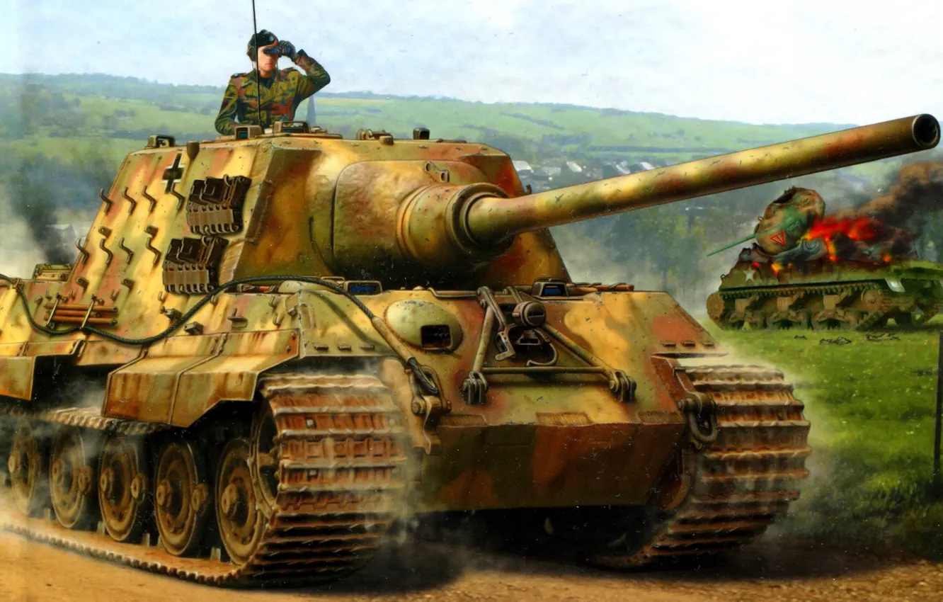 Фото обои Рисунок, Jagdpanzer VI, Тяжёлый, Jagdtiger, ПТ САУ, Ausf. B, 12.8cm PaK44, Истребителей танков