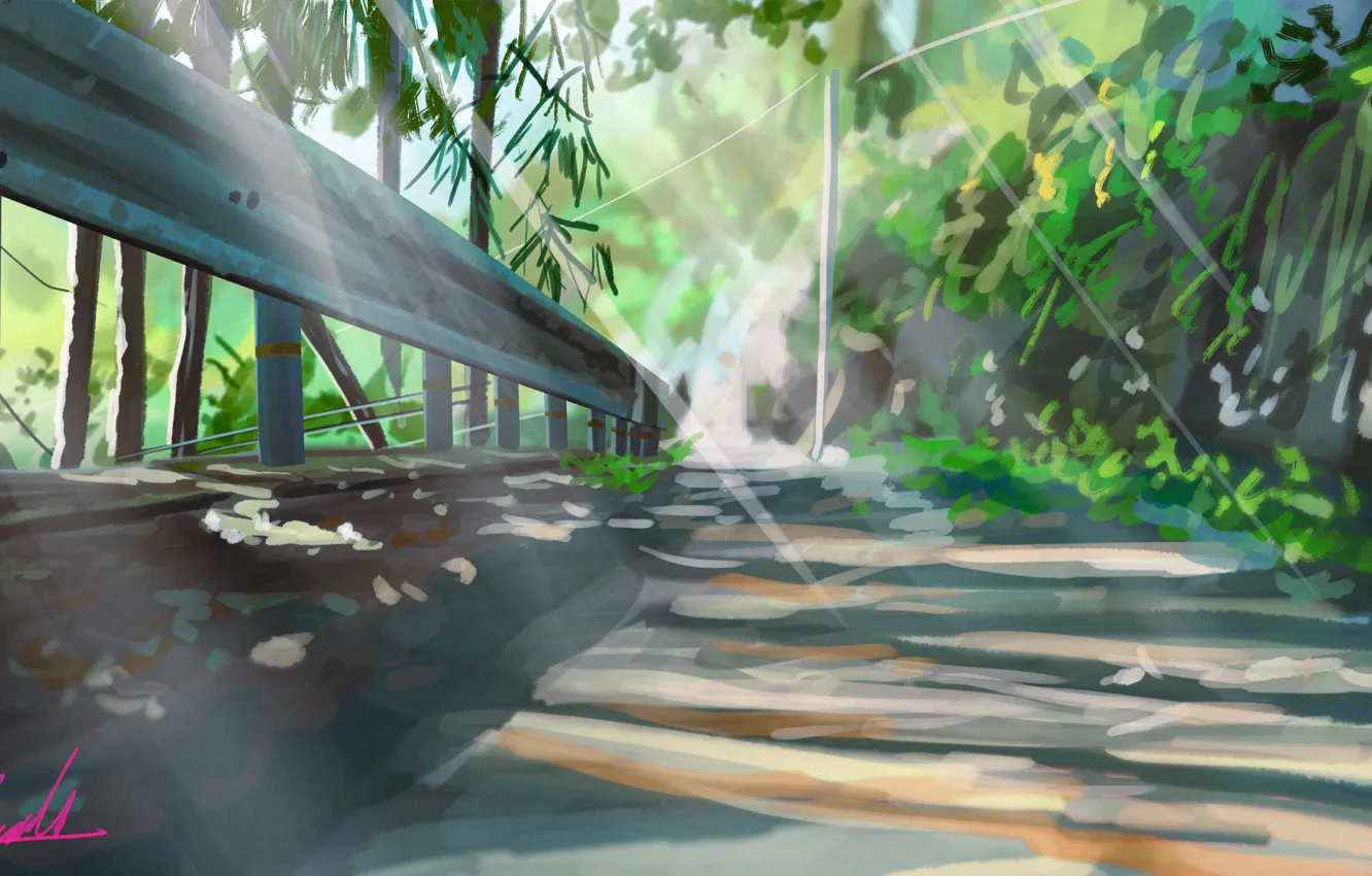 Фото обои дорога, природа, ограждение