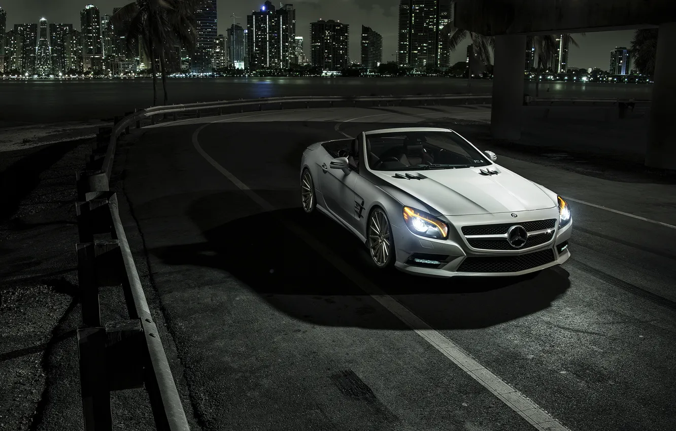 Фото обои car, ночь, Mercedes, родстер, автообои, SL550