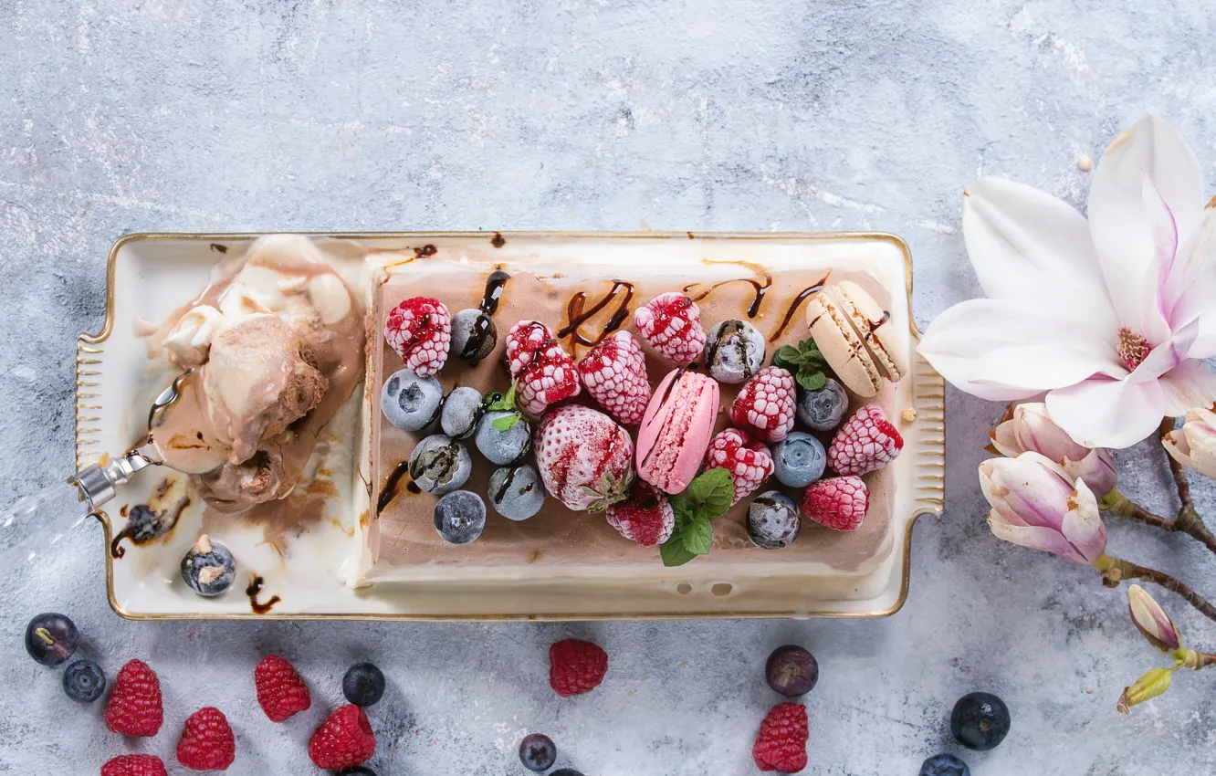 Фото обои ягоды, мороженое, торт, десерт, macaron, Natasha Breen