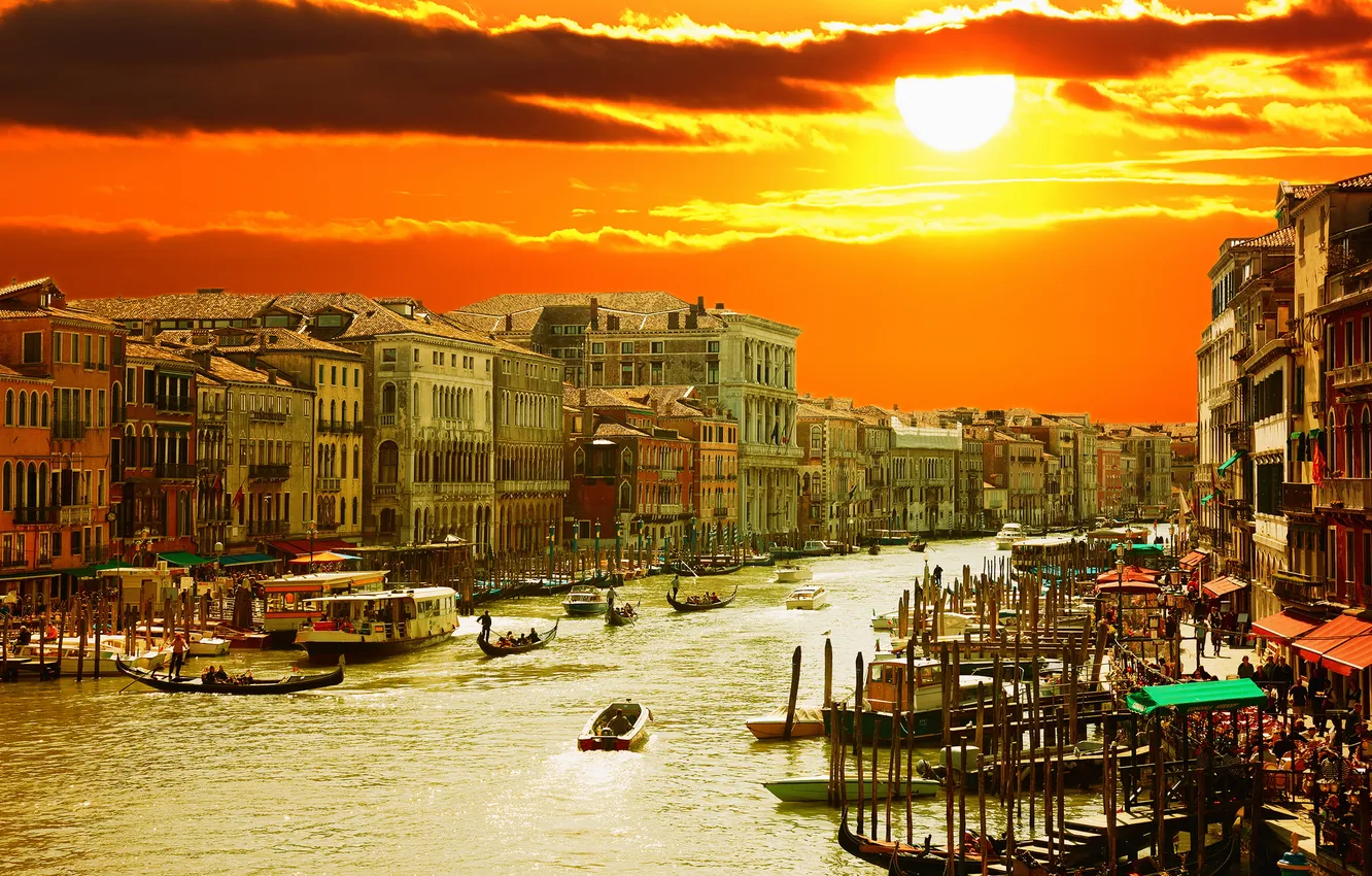 Фото обои город, Италия, Венеция, канал, Italy, гондолы, Venice