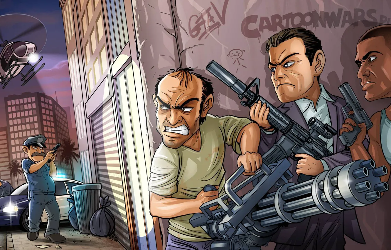 Фото обои оружие, бандиты, Michael, Grand Theft Auto V, GTA 5, Rockstar North, Rockstar Games, Franklin