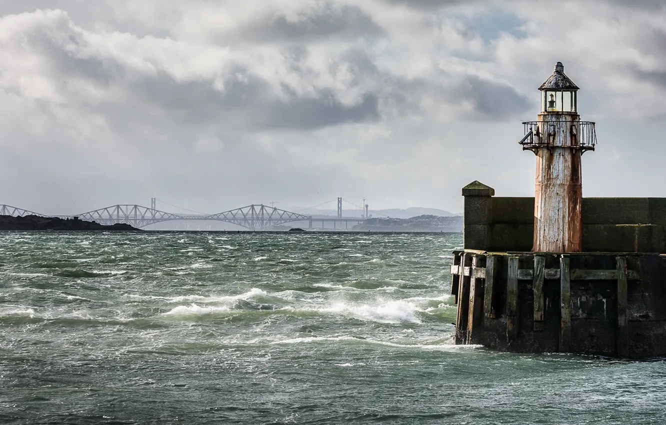 Фото обои Bridge, lighthouse, River Forth, Burntisland