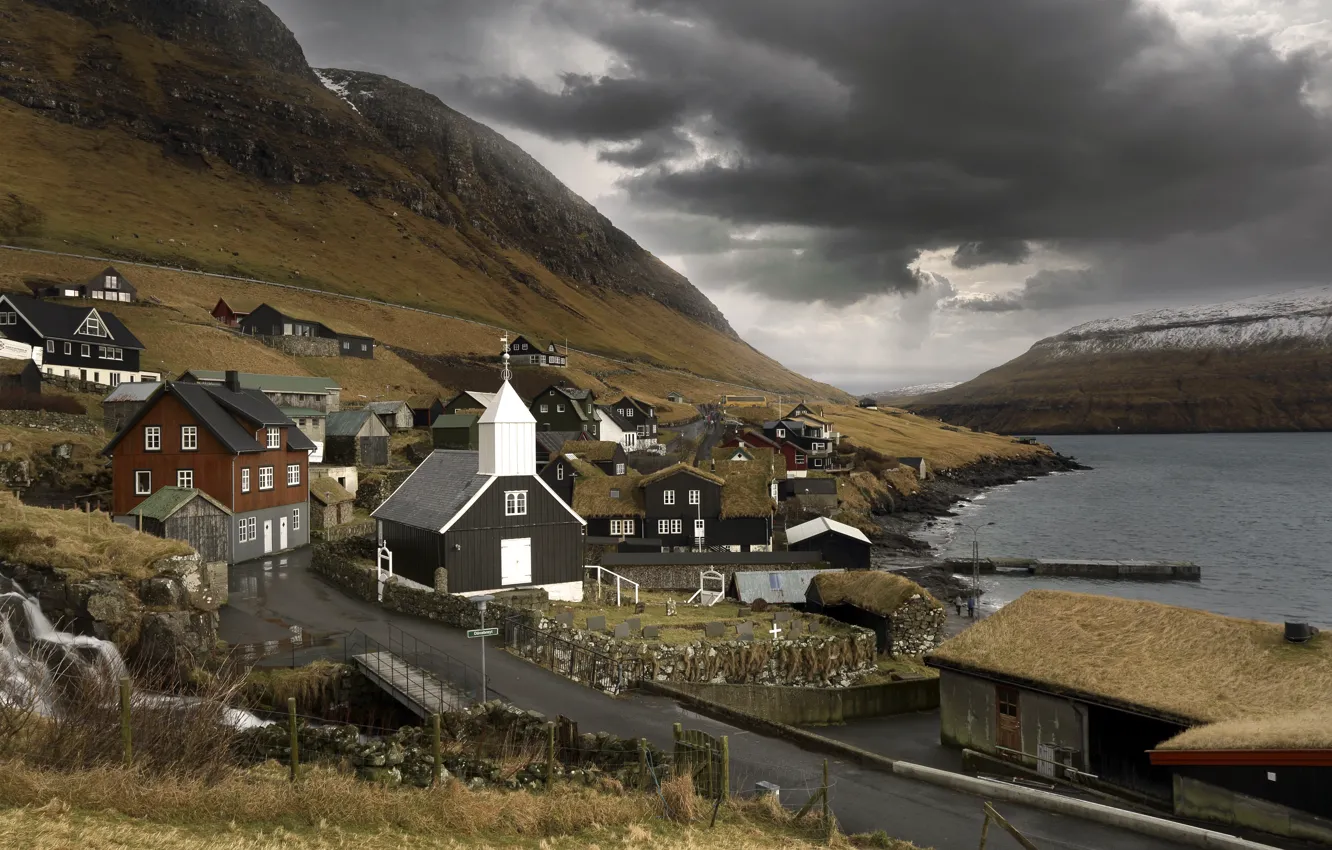 Фото обои дорога, берег, Bour, Faroe islands
