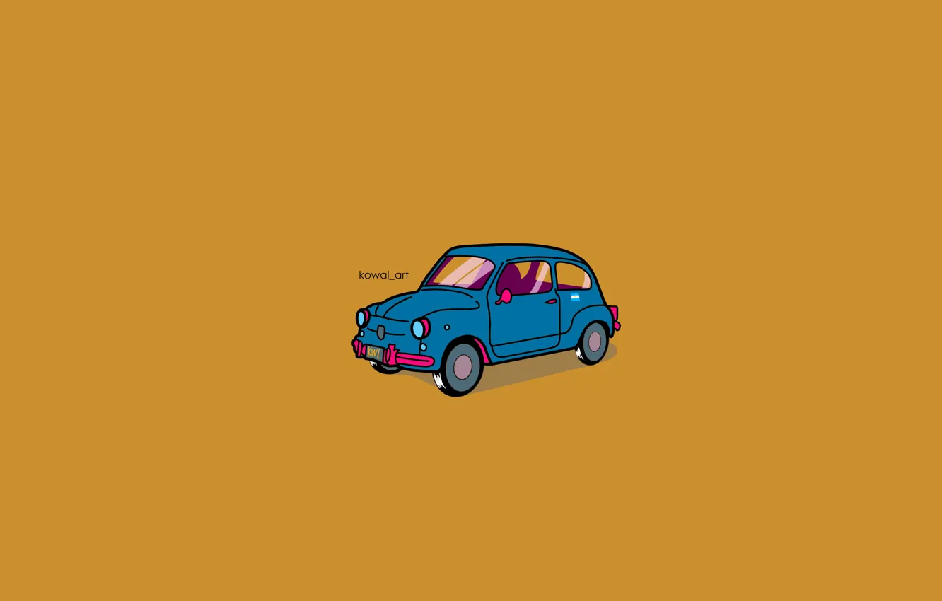 Фото обои car, minimalism, digital art, artwork, Fiat, simple background, KowalArt, Fiat 600