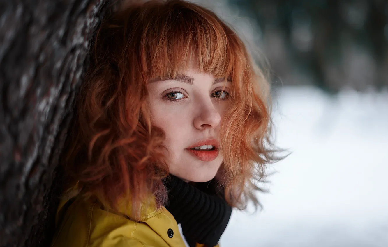 Фото обои зима, взгляд, снег, волосы, Девушка, рыжая, Ульяна Найденкова