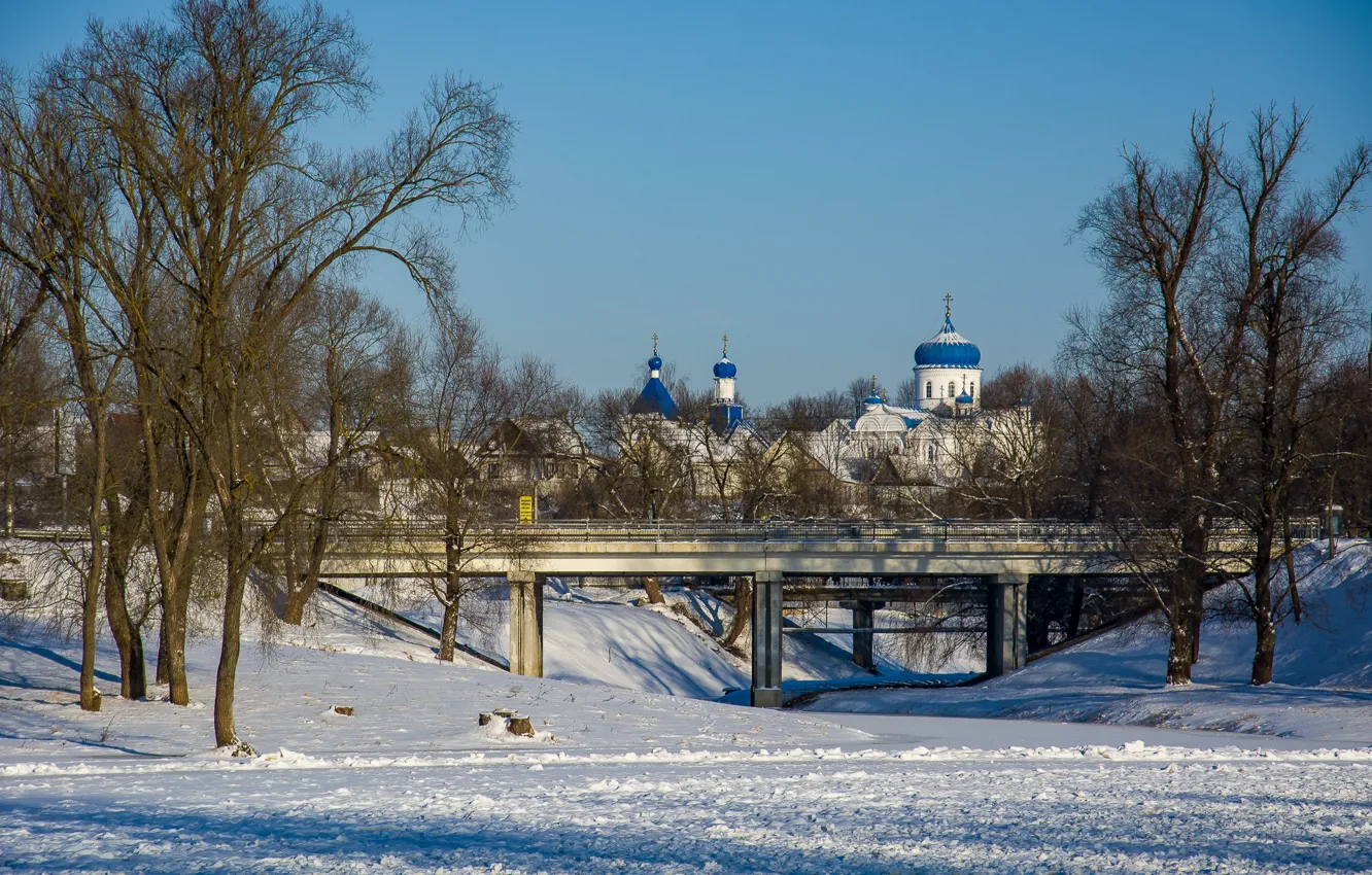 Фото обои зима, пейзаж, церковь, архитектура, могилев