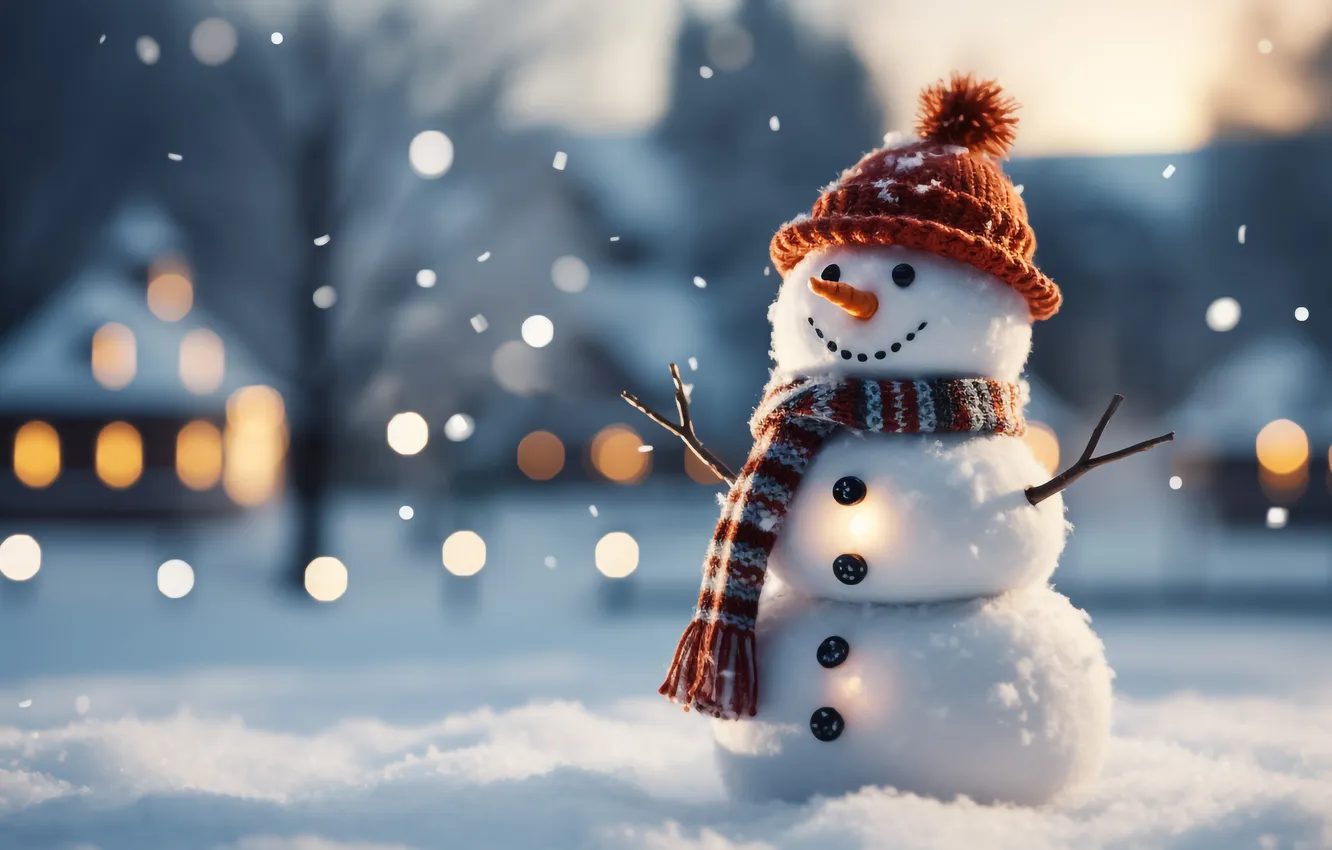 Фото обои зима, снег, украшения, Рождество, Новый год, снеговик, happy, Christmas