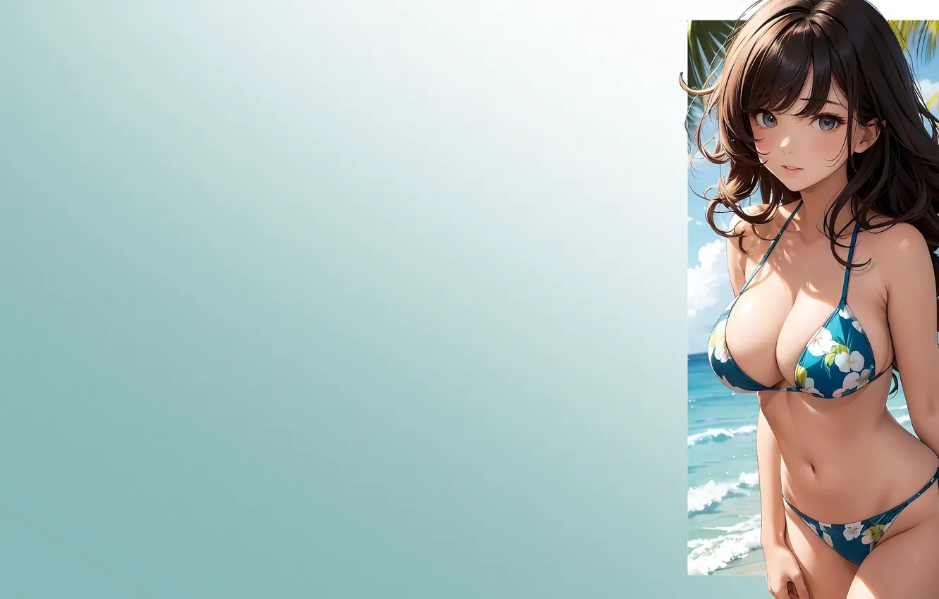 Фото обои kawaii, girl, hot, sexy, beach, ocean, boobs, anime