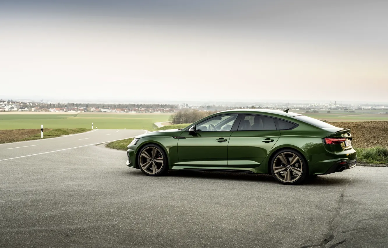 Фото обои Audi, зелёный, в профиль, RS 5, 2020, RS5 Sportback
