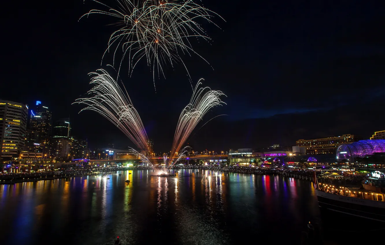 Фото обои ночь, город, фото, салют, Австралия, Сидней, Day Firework