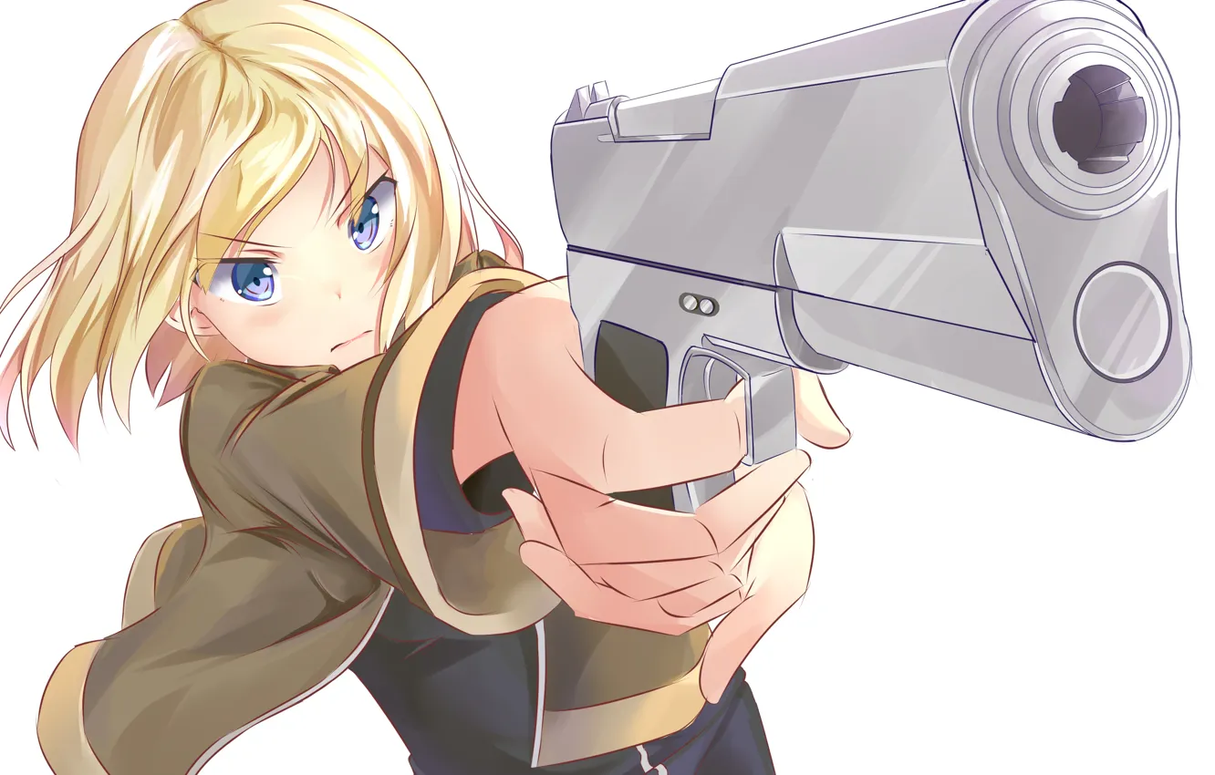 Фото обои девушка, пистолет, блондинка