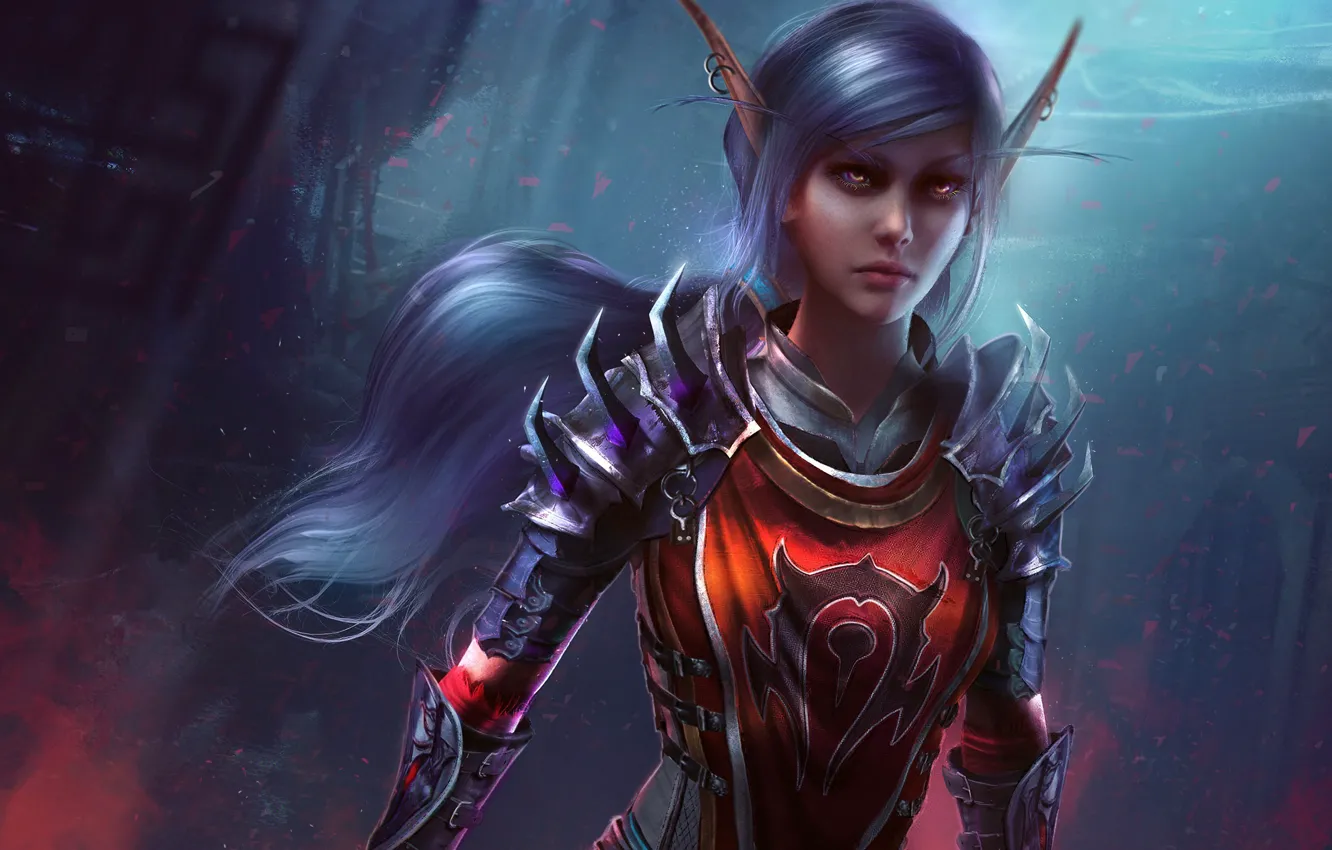 Фото обои волосы, доспехи, кольцо, арт, World of Warcraft, warcraft, wow, elf