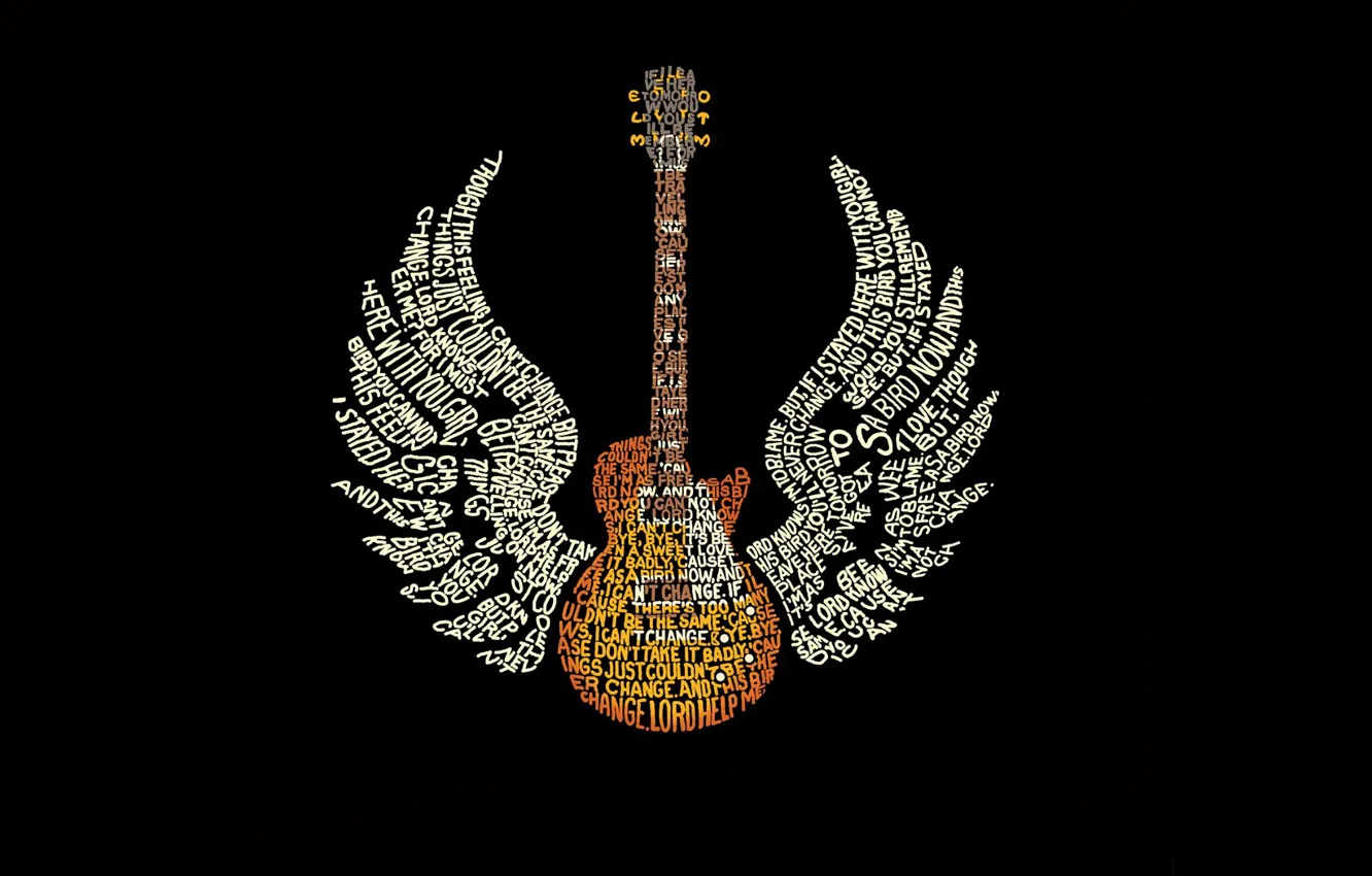 Фото обои надписи, гитара, крылья