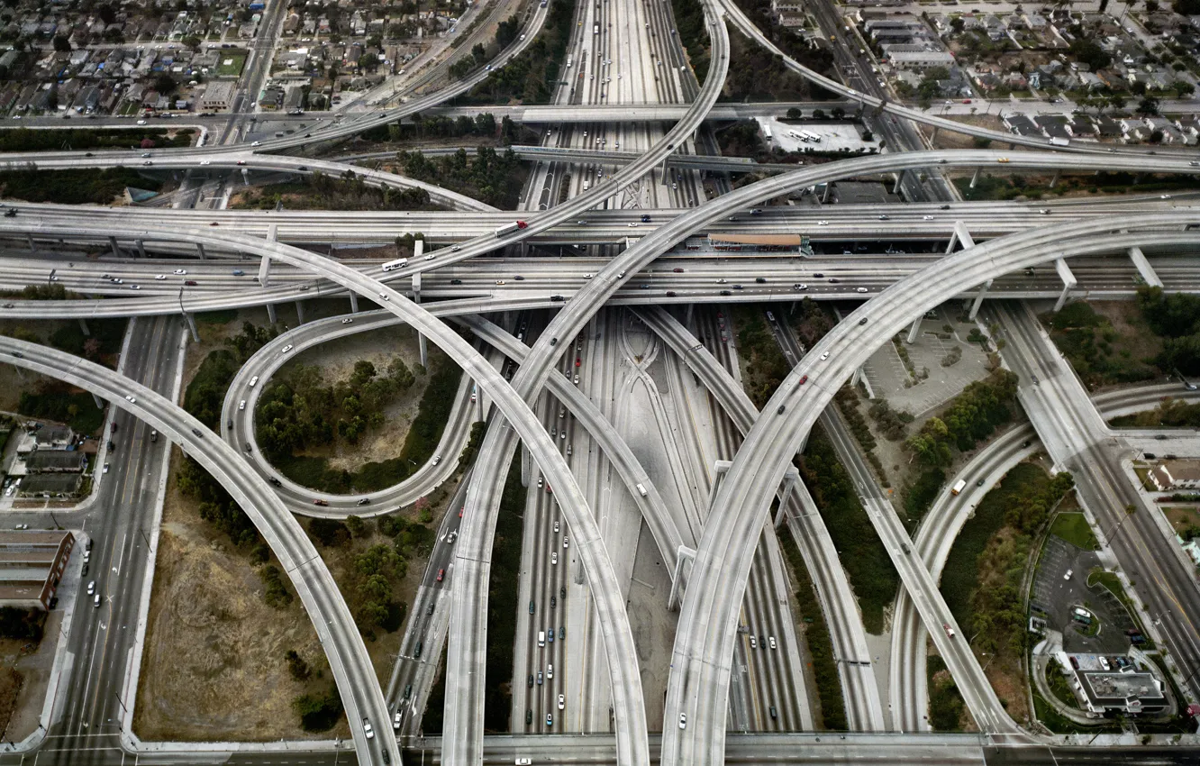 Фото обои дорога, машины, мост, пути, city, город, дороги, развязка