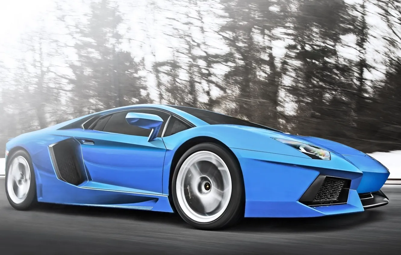 Фото обои Lamborghini, Скорость, Blue, Speed, Суперкар, LP700-4, Aventador, Supercar