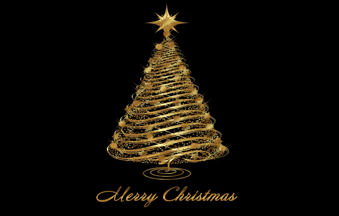 Фото обои елка, Новый Год, Рождество, golden, Christmas, tree, New Year, Merry