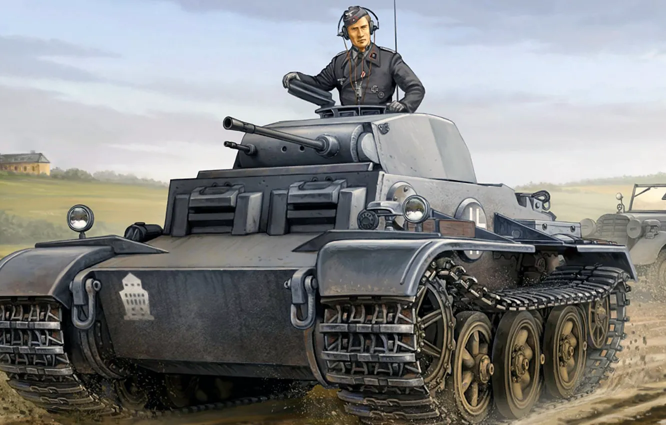 Фото обои рисунок, арт, PzKpfw II, Panzerkampfwagen II Ausf. J, немецкий лёгкий танк времён Второй мировой войны, …