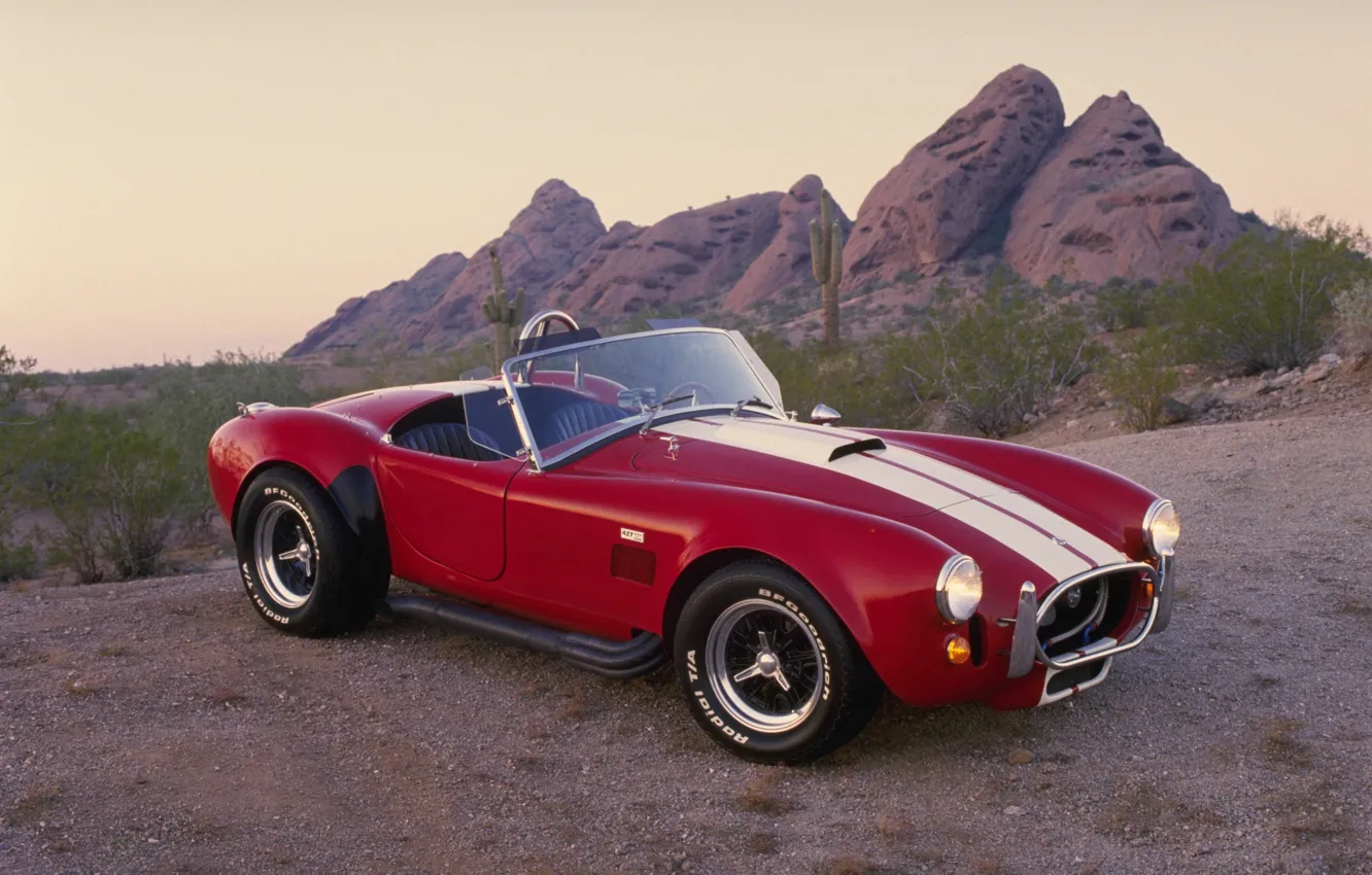 Фото обои каньон, кактусы, red, 1968, Shelby Cobra, Шелби Кобра