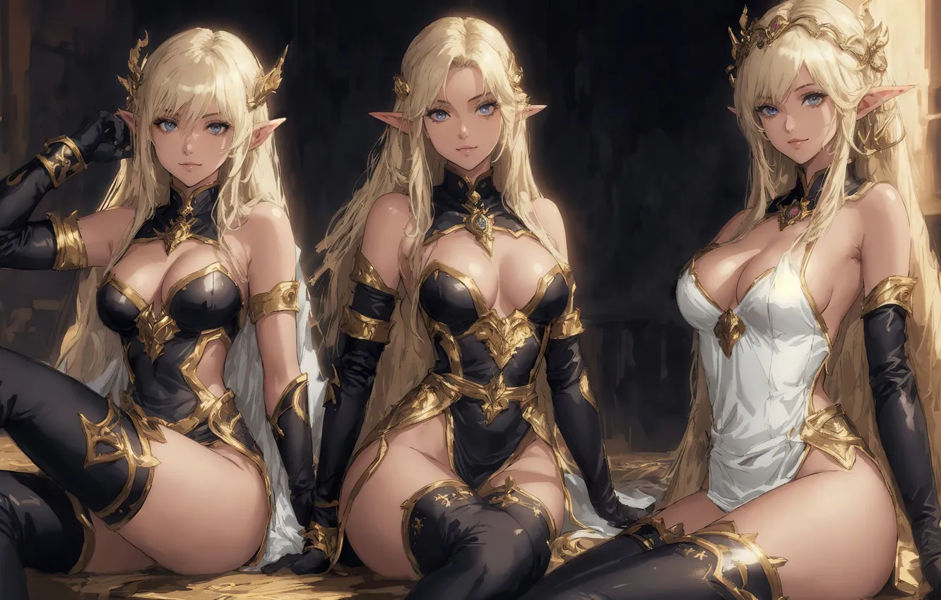 Фото обои fantasy, girls, anime, art, painting, elf, digital art, fantasy art