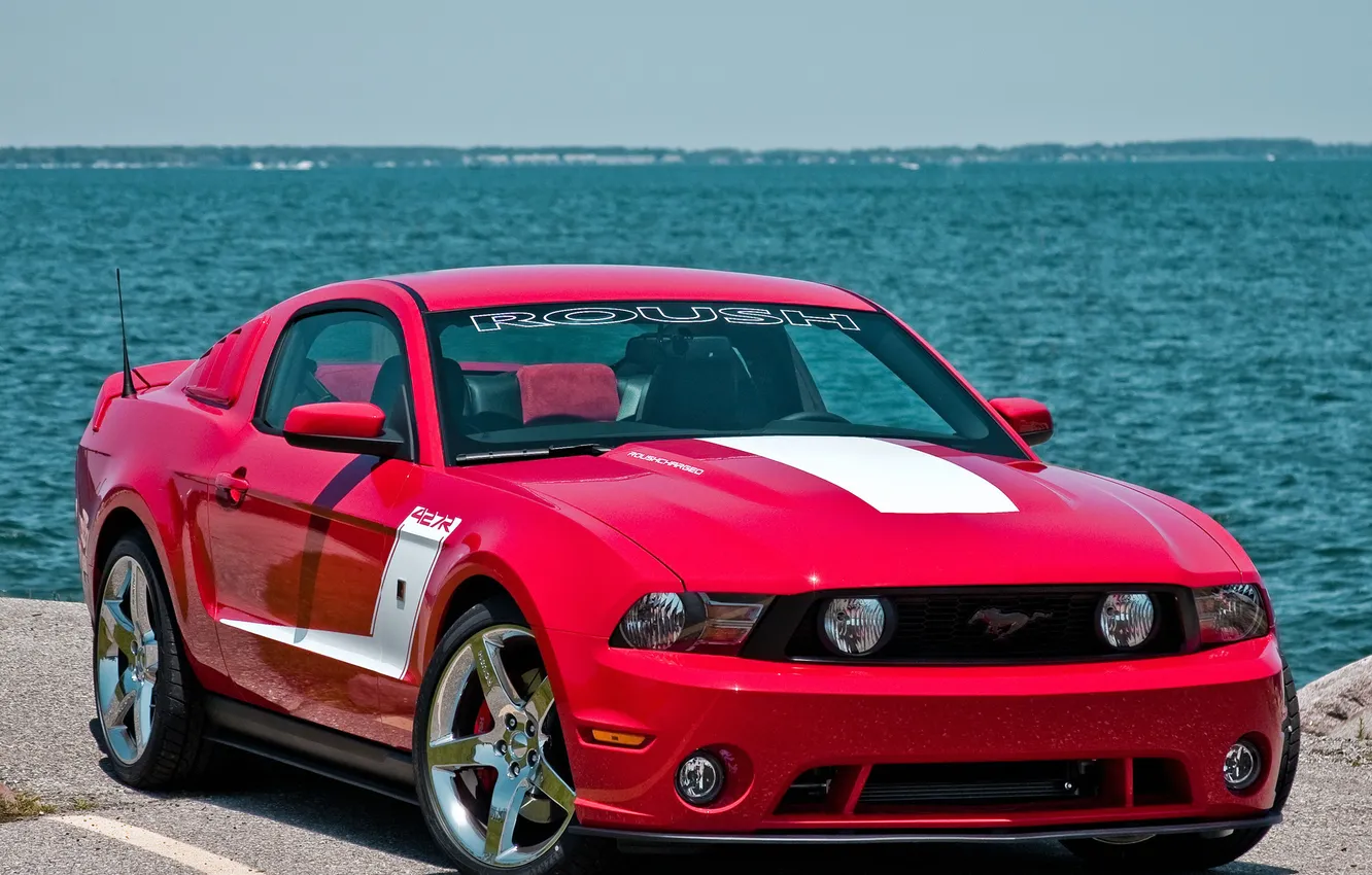 Фото обои море, красный, Mustang, Ford, мустанг, red, мускул кар, форд