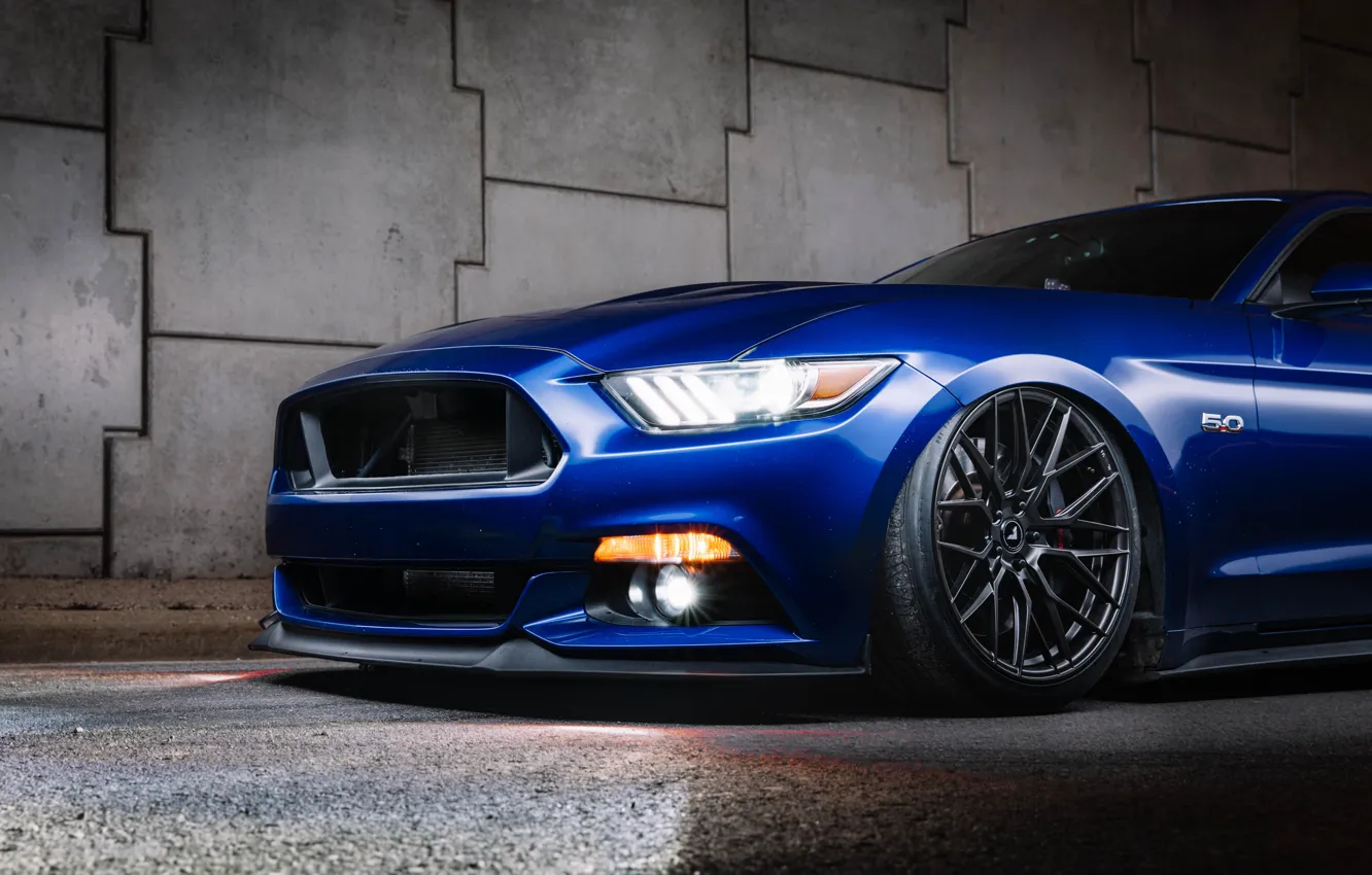 Фото обои Ford, вид спереди, tuning, 2018, Mustang GT