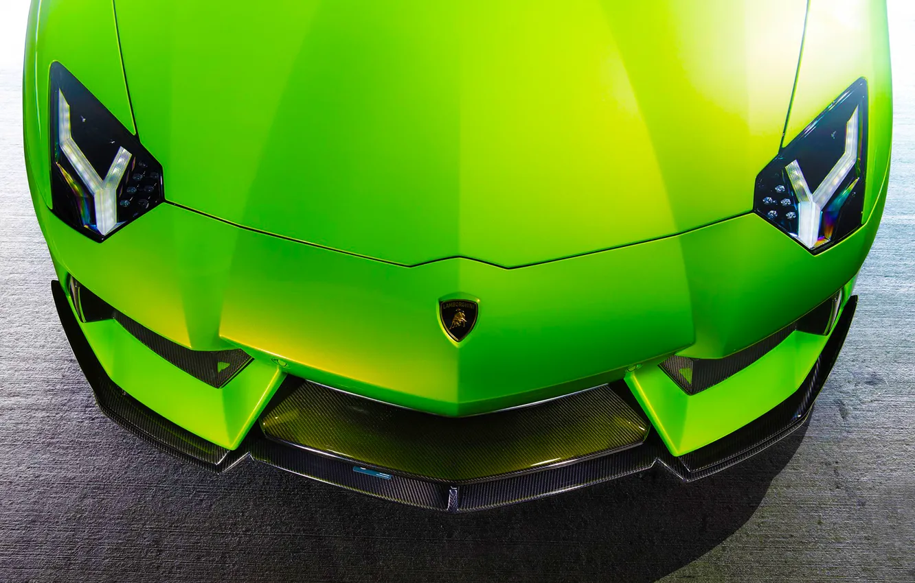 Фото обои Lamborghini, Green, Front, Vorsteiner, Aventador, Supercar, Aventador-V, LP740-4