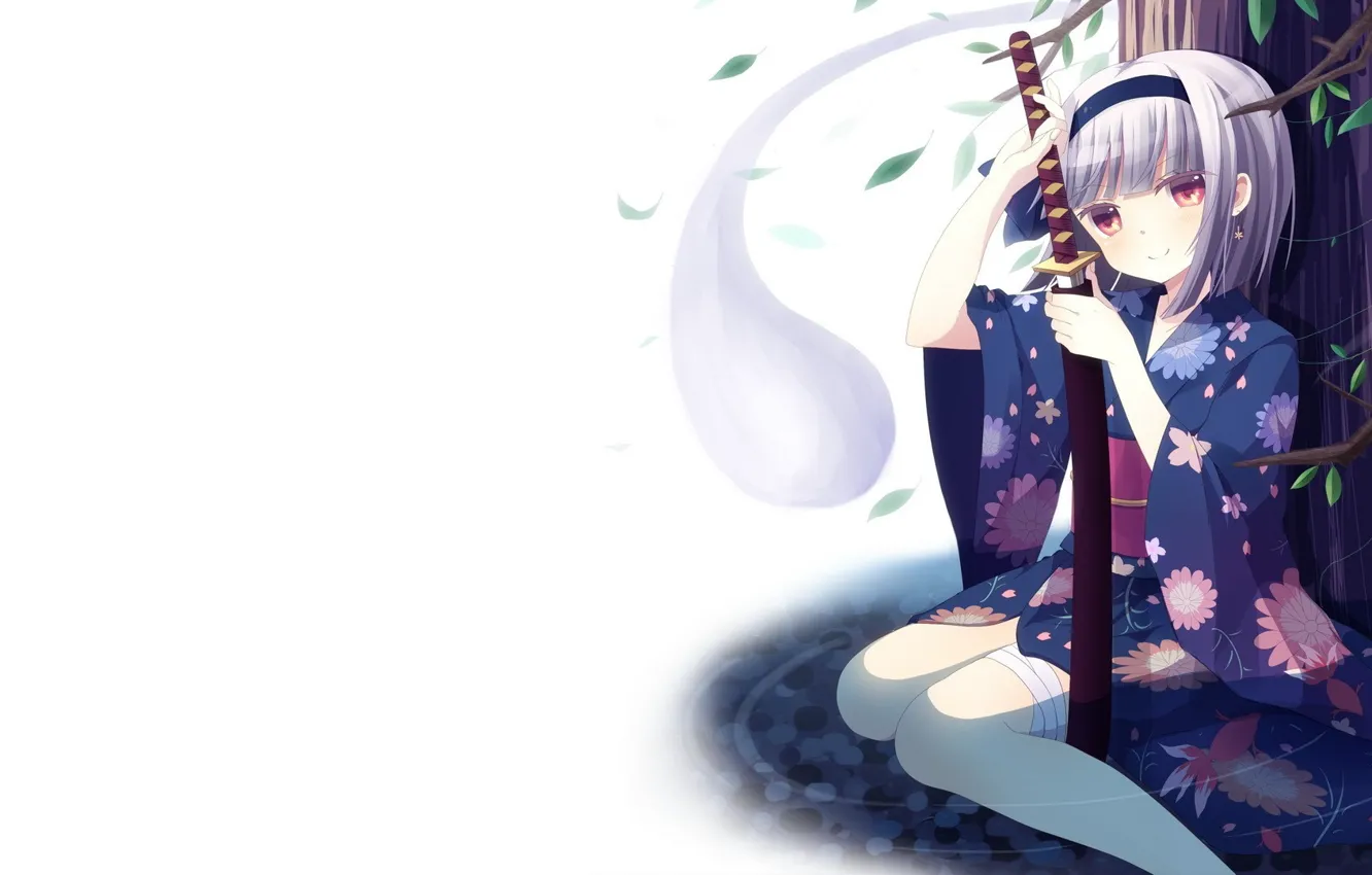 Фото обои оружие, катана, аниме, арт, девочка