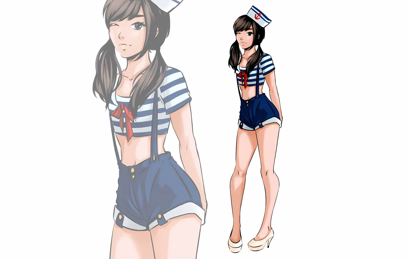 Фото обои girl, shorts, long hair, legs, anime, beautiful, twintails, pretty