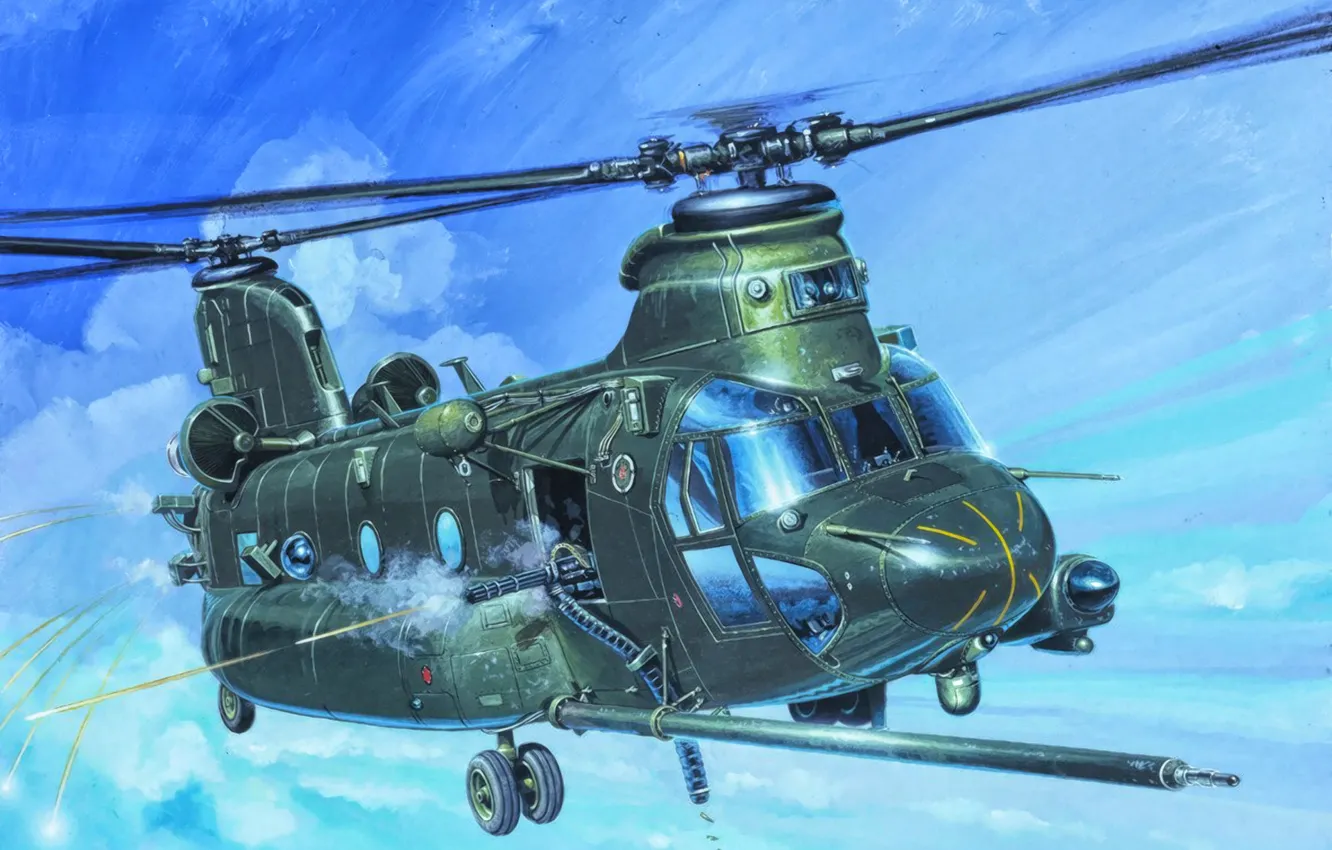 Фото обои war, art, helicopter, painting, MH-47E Chinook SOA