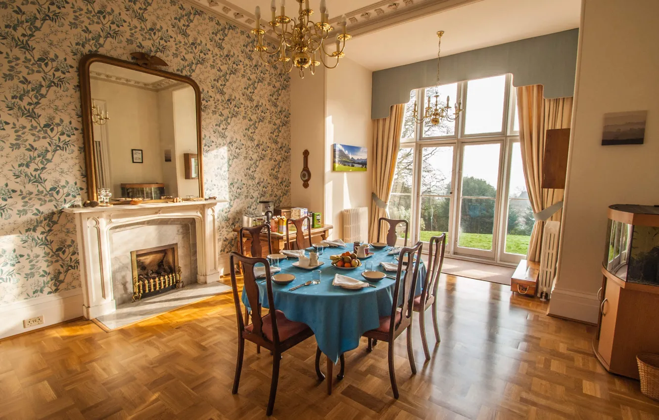 Фото обои вилла, интерьер, камин, столовая, The Dell House
