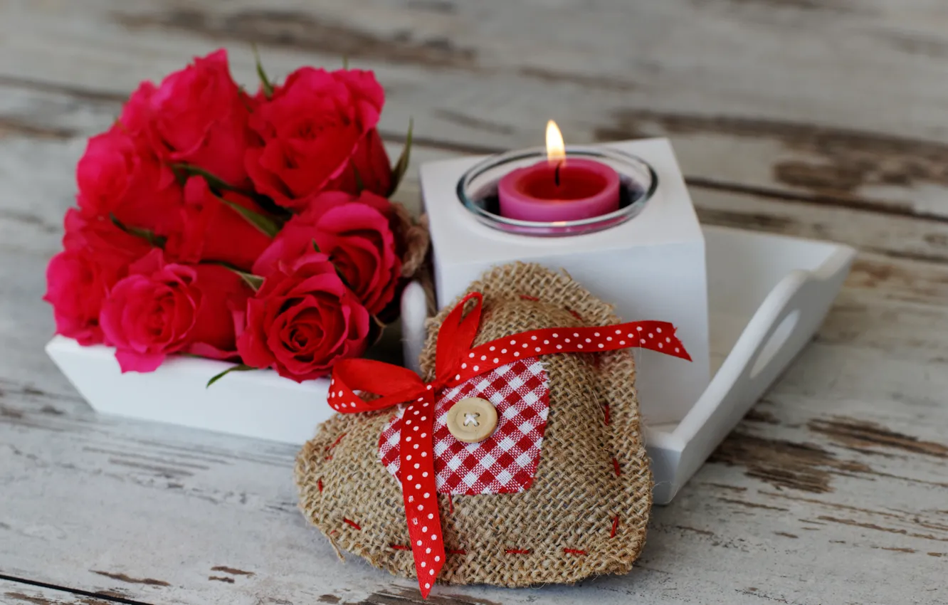 Фото обои любовь, цветы, розы, свеча, букет, сердечки, красные, red