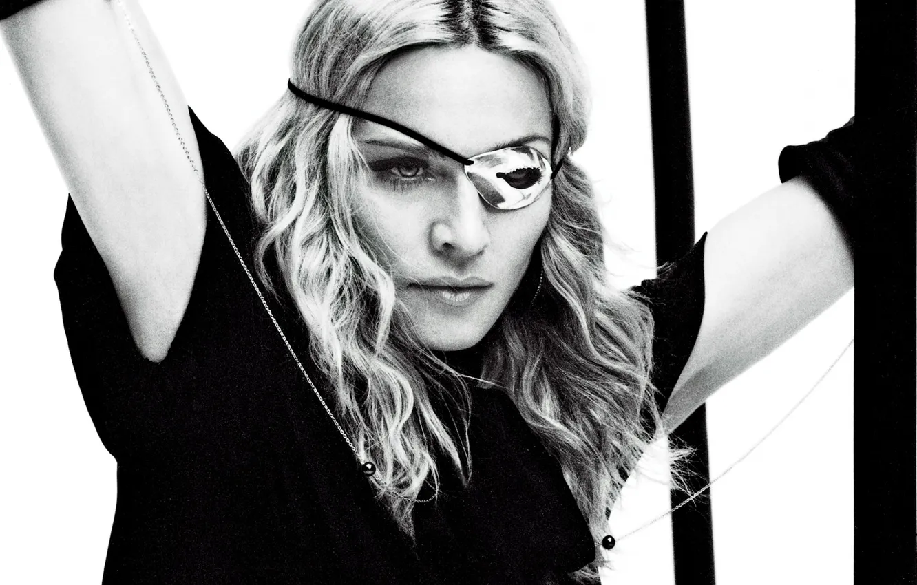 Фото обои черно-белая, повязка, madonna, Мадонна