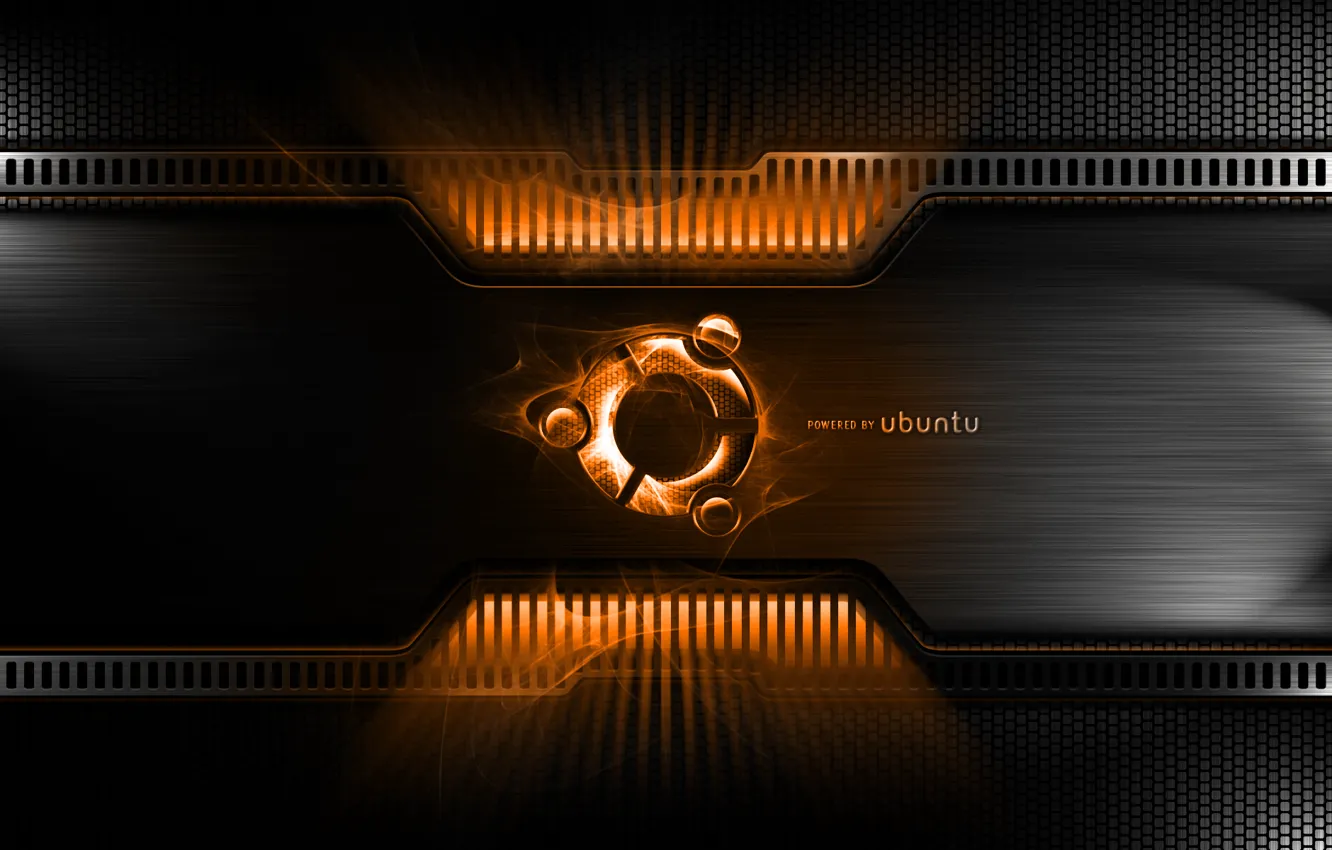 Фото обои metal, ubuntu, sign, carbon, orange, powerplant, powered