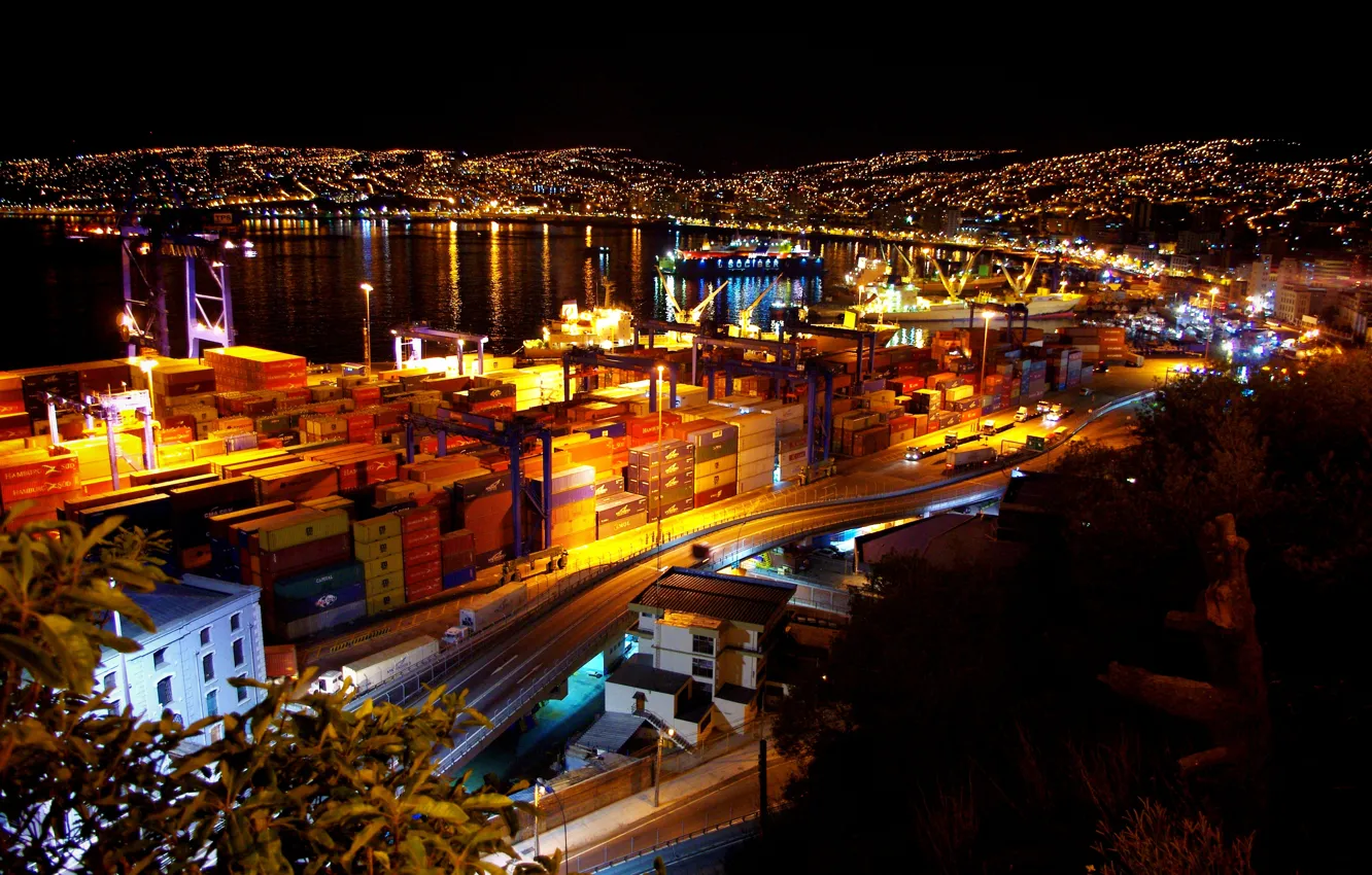 Фото обои ночь, порт, night, Чили, port, Chile, noche, puerto
