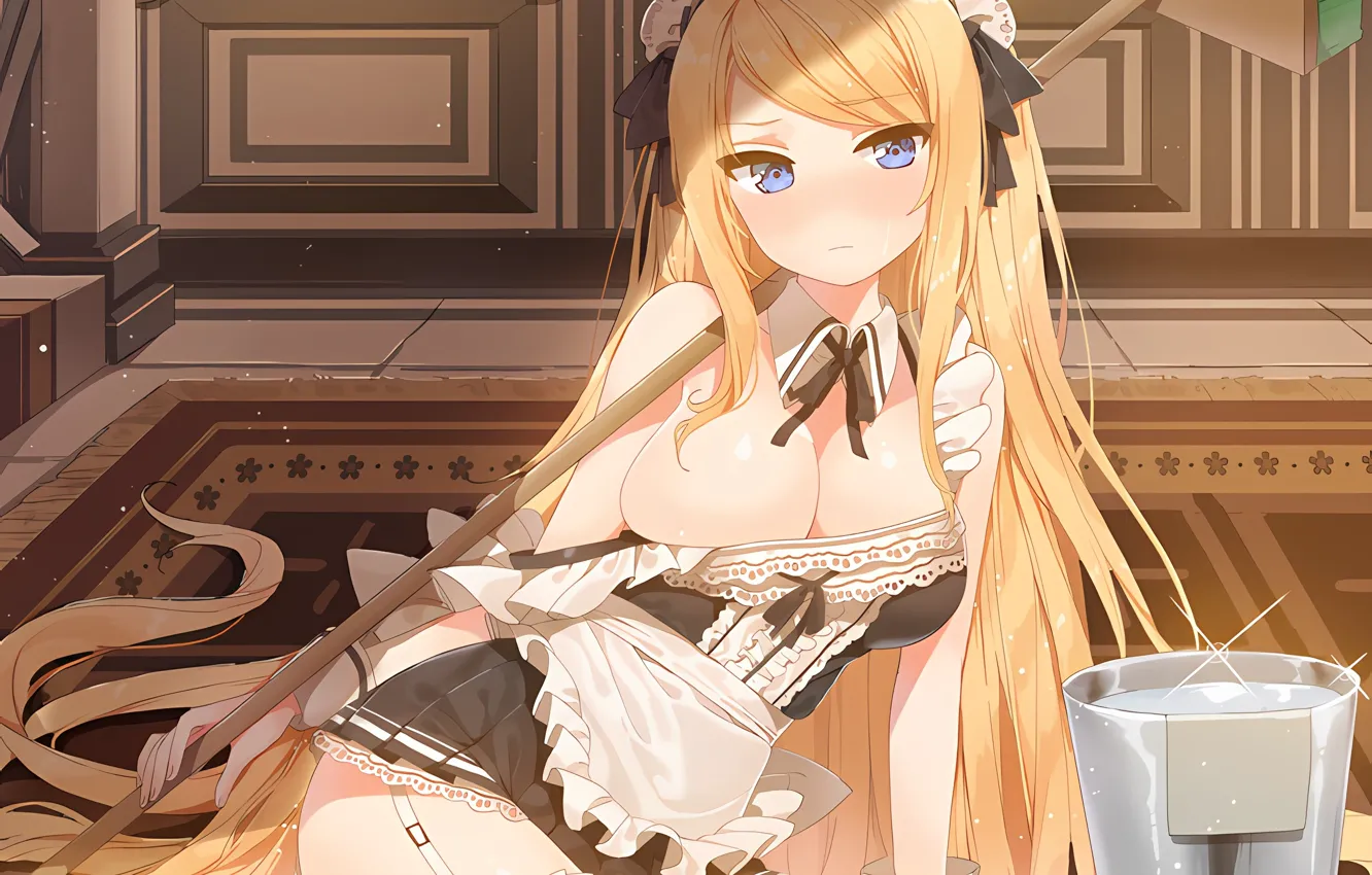 Фото обои girl, sexy, cleavage, thighhighs, long hair, dress, boobs, anime