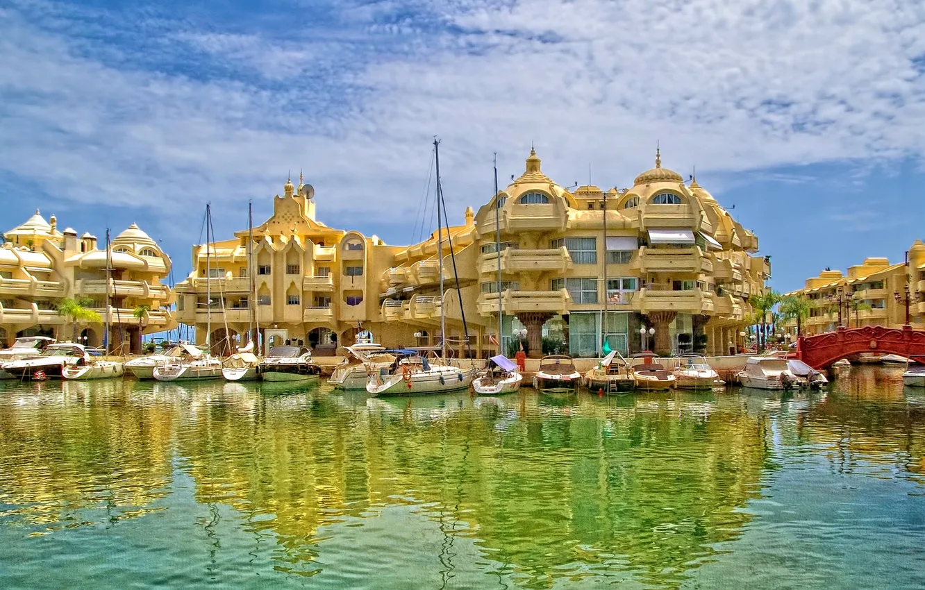 Фото обои дома, яхты, Испания, Андалусия, гавань Пуэрто-Марина, Бенальмадена