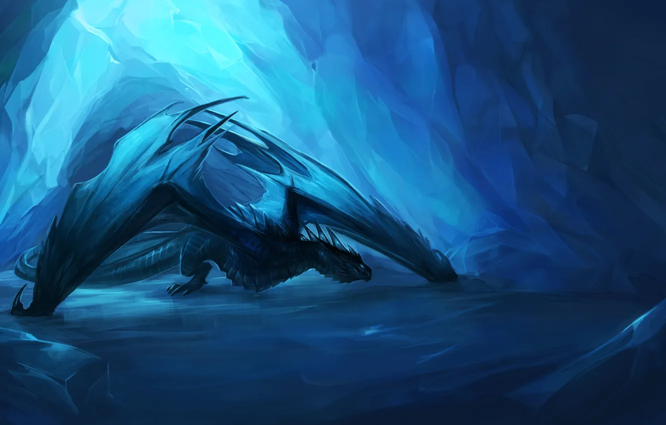 Фото обои дракон, крылья, монстр, пещера