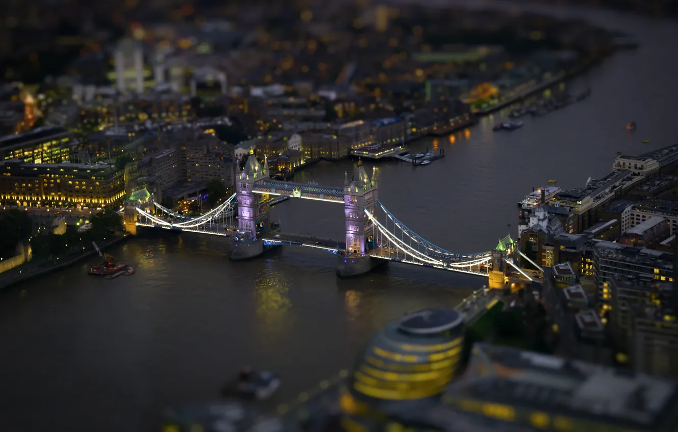 Фото обои ночь, город, selective focus, London Bridge, Tiltshift