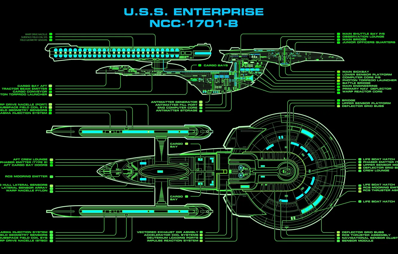 Фото обои чертеж, Star Trek, звездолет, NC-1701-B, U.S.S. Enterprise