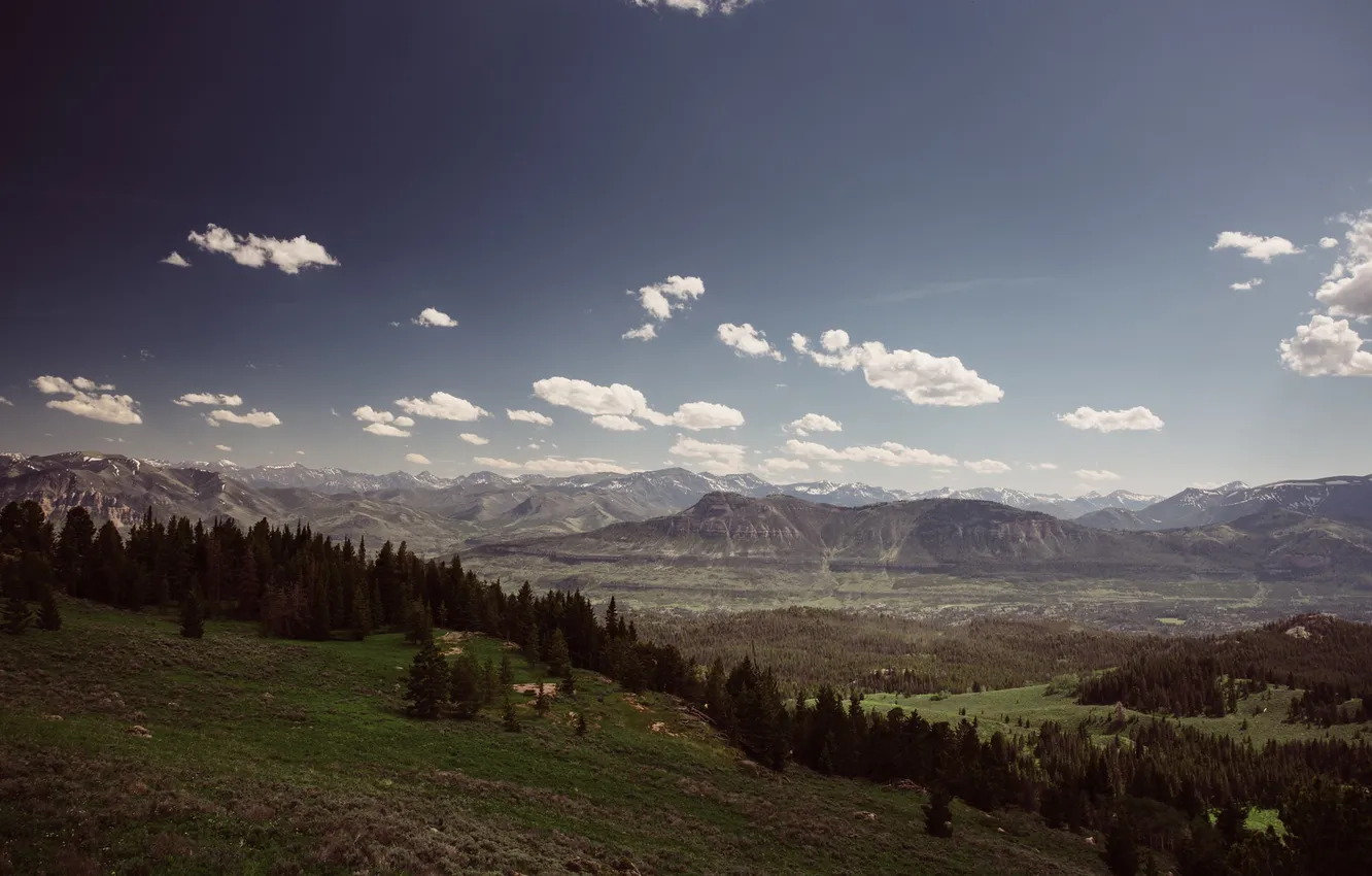 Фото обои небо, облака, холмы, долина, горизонт, Монтана, Соединенные Штаты