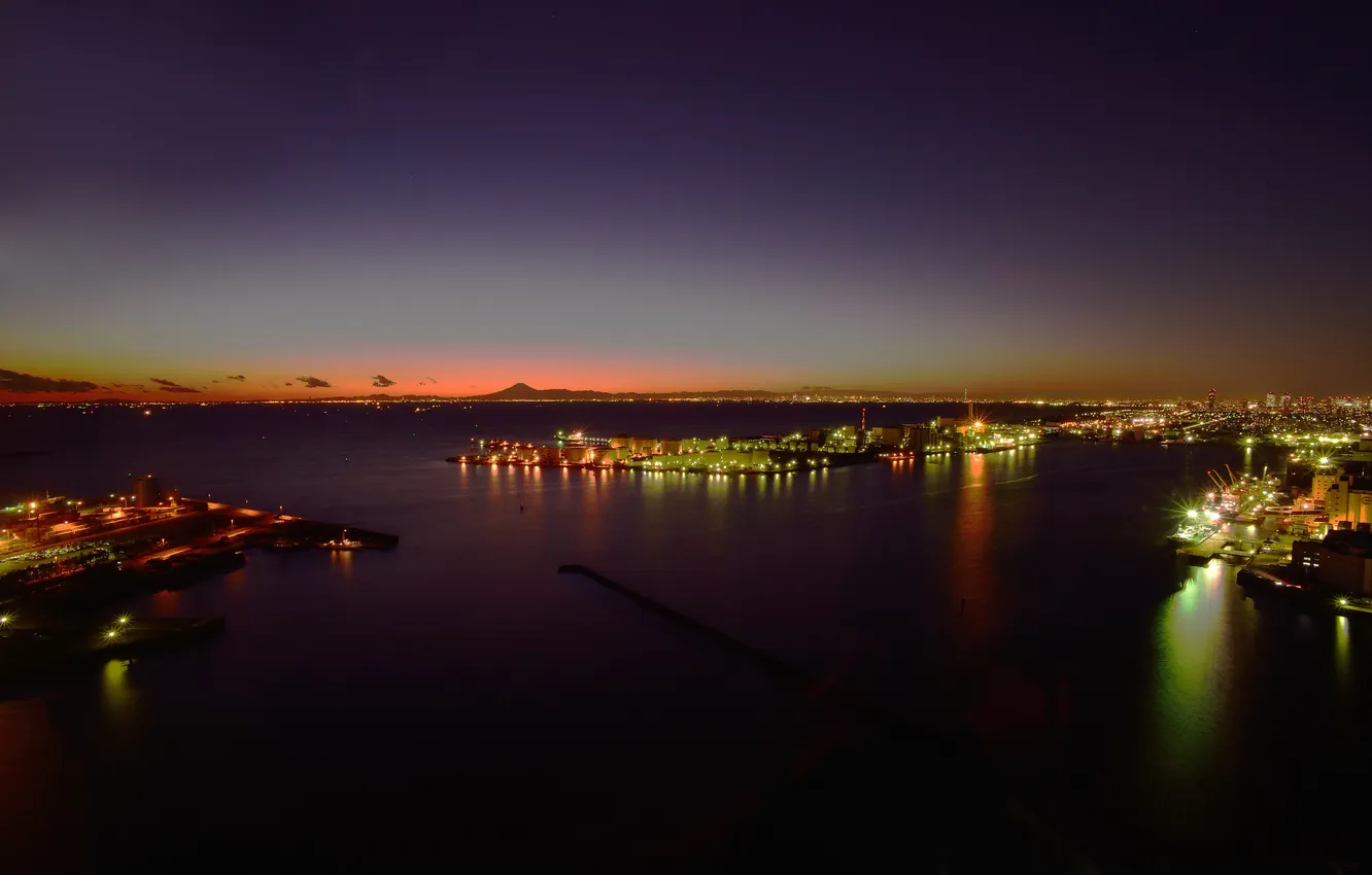 Фото обои огни, остров, Япония, порт, сумерки, Хонсю, Тиба