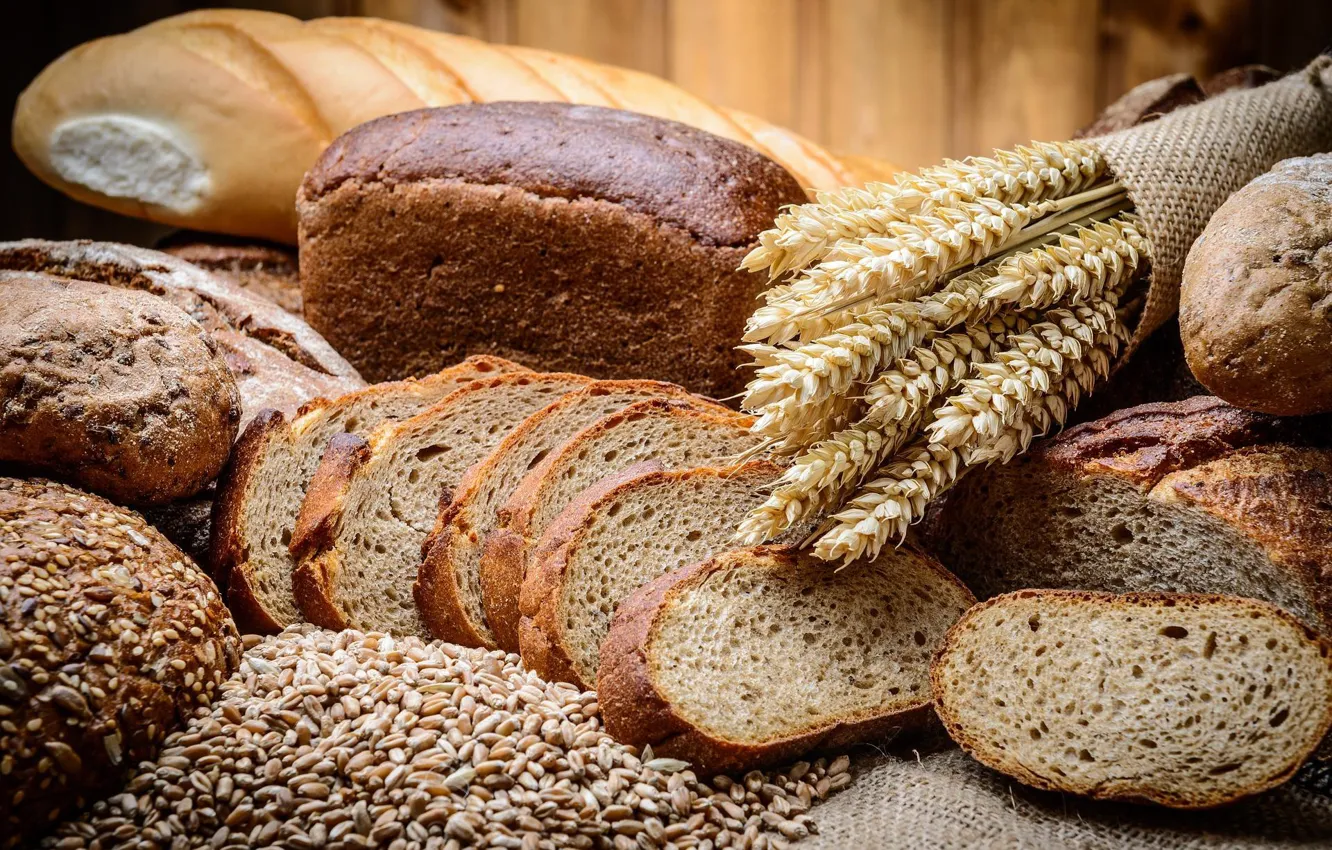 Фото обои пшеница, зерно, колоски, хлеб, ассорти