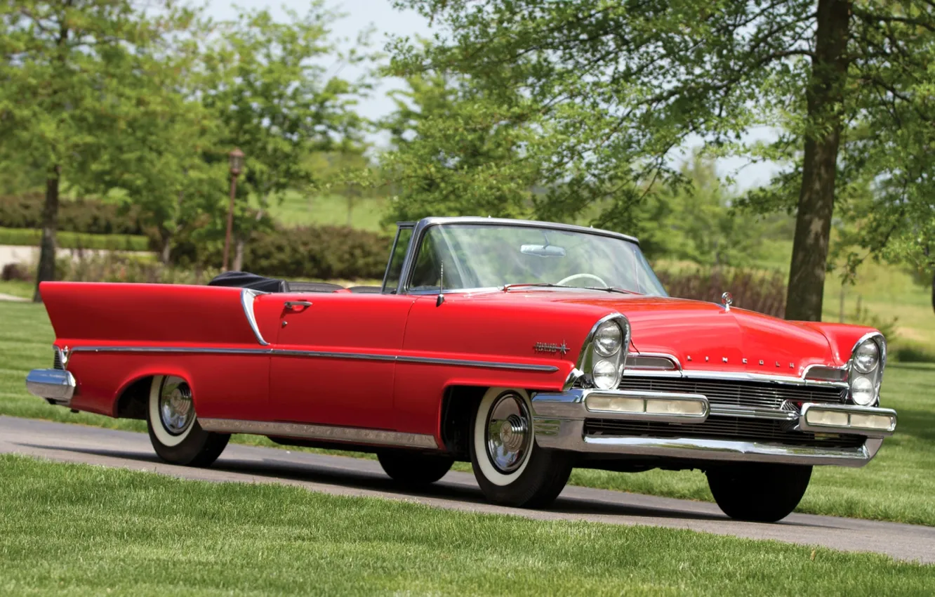 Фото обои Lincoln, красный, передок, 1957, Convertible, Линкольн, Premiere